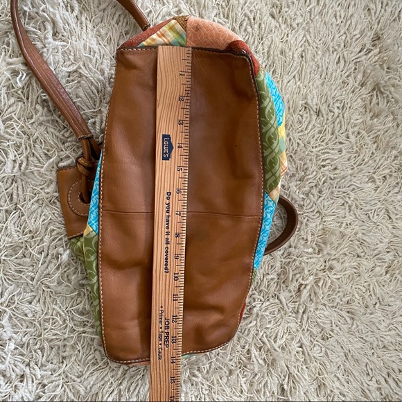 FOSSIL Large Leather Tote Vtg Patchwork Suede Canvas Boho Hobo Hippie - Picture 5 of 15